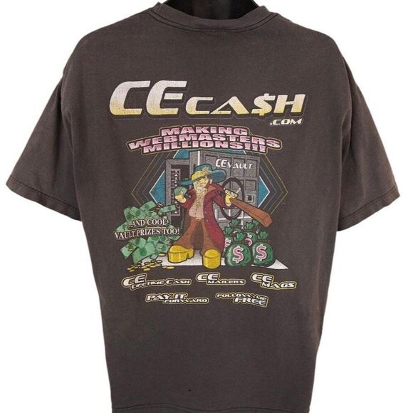Vintage CE Cash T Shirt Mens Size XL Black Y2K Making Webmasters Millions Tech - Picture 1 of 8